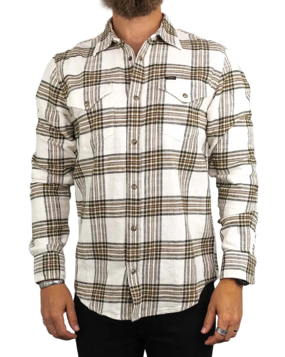 Lee - Rutig Flanellskjorta med Tryckknappar - Clean Western Shirt - Vit - jhstore.se