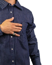 Pike Brothers - 1937 Randig Skjorta - Roamer Shirt - Blå - jhstore.se