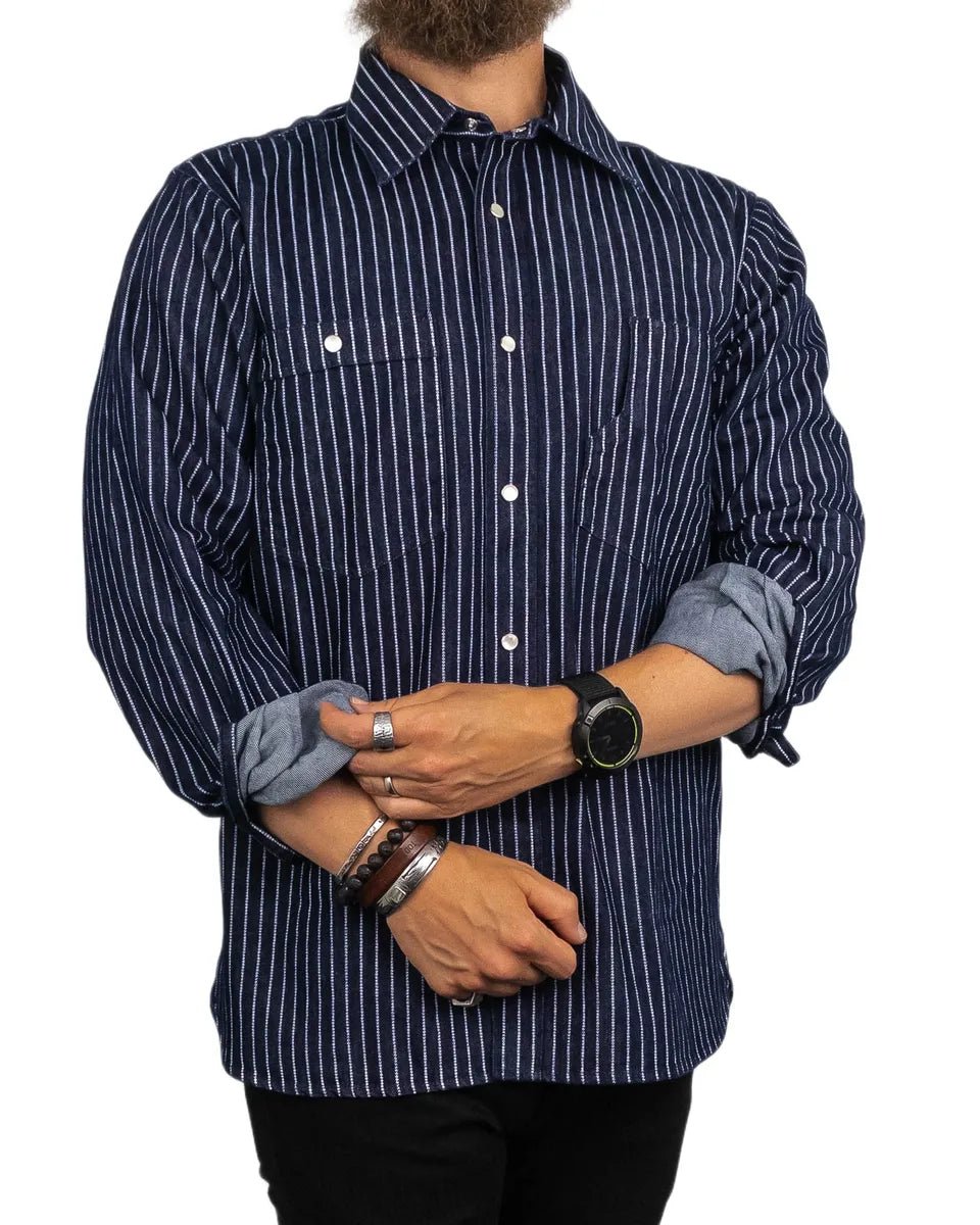 Pike Brothers - 1937 Randig Skjorta - Roamer Shirt - Blå - jhstore.se