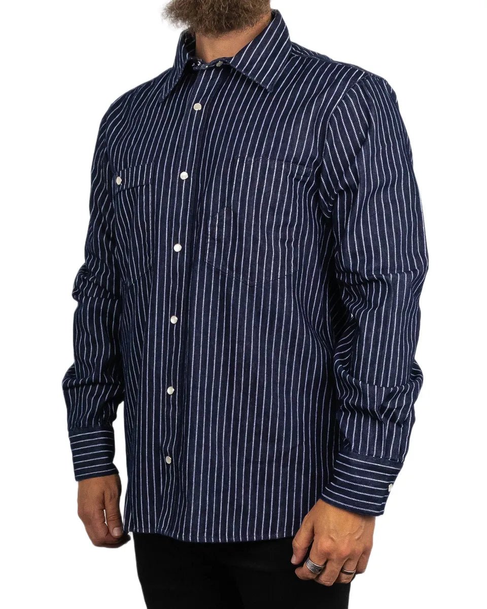 Pike Brothers - 1937 Randig Skjorta - Roamer Shirt - Blå - jhstore.se