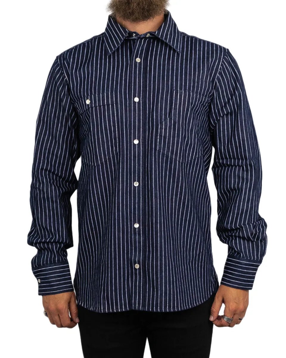 Pike Brothers - 1937 Randig Skjorta - Roamer Shirt - Blå - jhstore.se