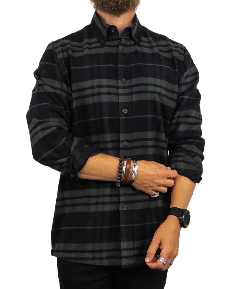 Resteröds - Flanellskjorta Randig - Woody - Svart - jhstore.se