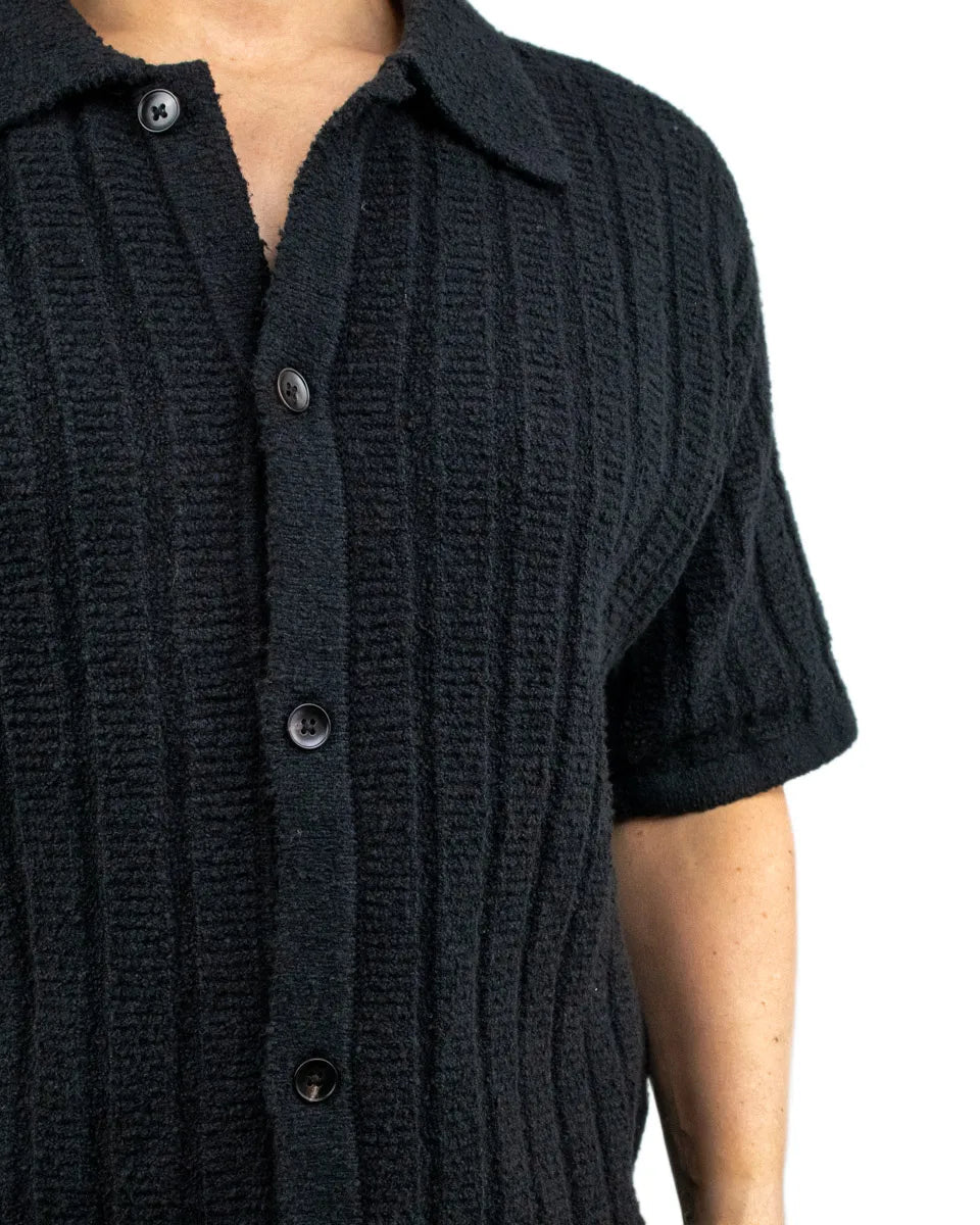 Resteröds - Kortärmad Stickad Skjorta - George - Svart - jhstore.se