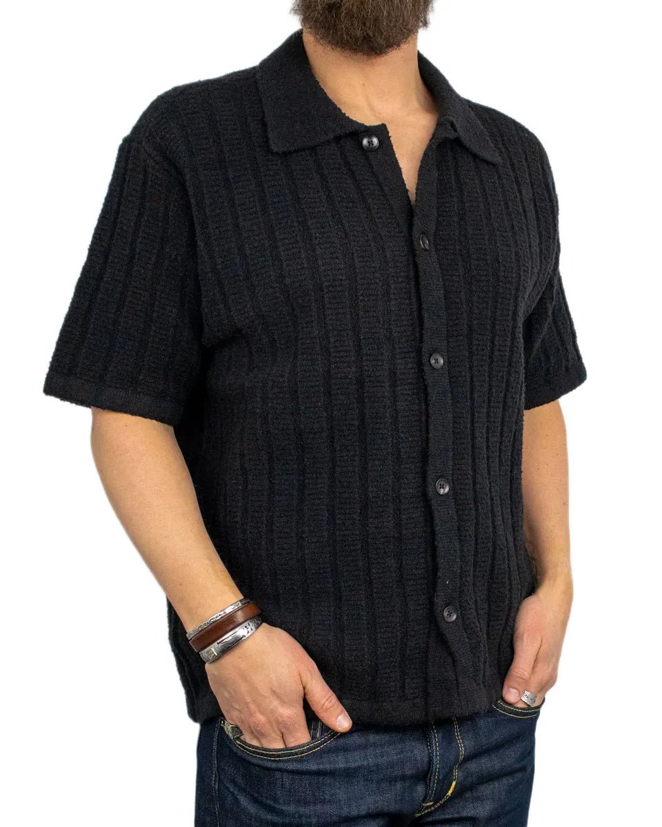 Resteröds - Kortärmad Stickad Skjorta - George - Svart - jhstore.se