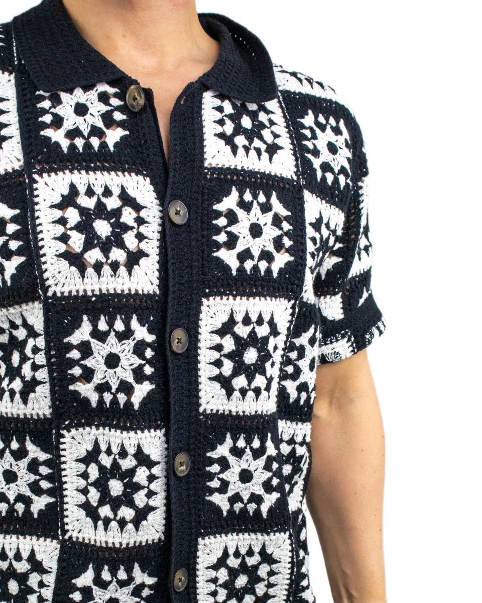 Resteröds - Kortärmad Virkad Skjorta - Leon - Svart/Vit - jhstore.se