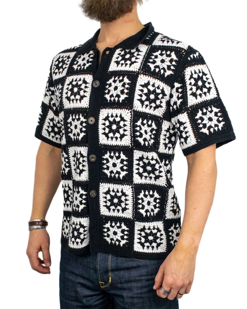 Resteröds - Kortärmad Virkad Skjorta - Leon - Svart/Vit - jhstore.se