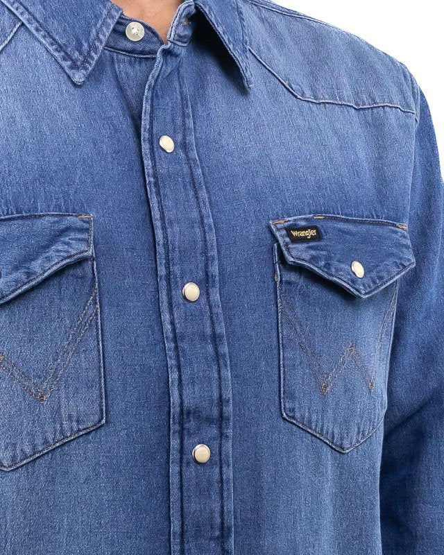 Wrangler - Denimskjorta Tvättad Blå - 27MW Icon - jhstore.se