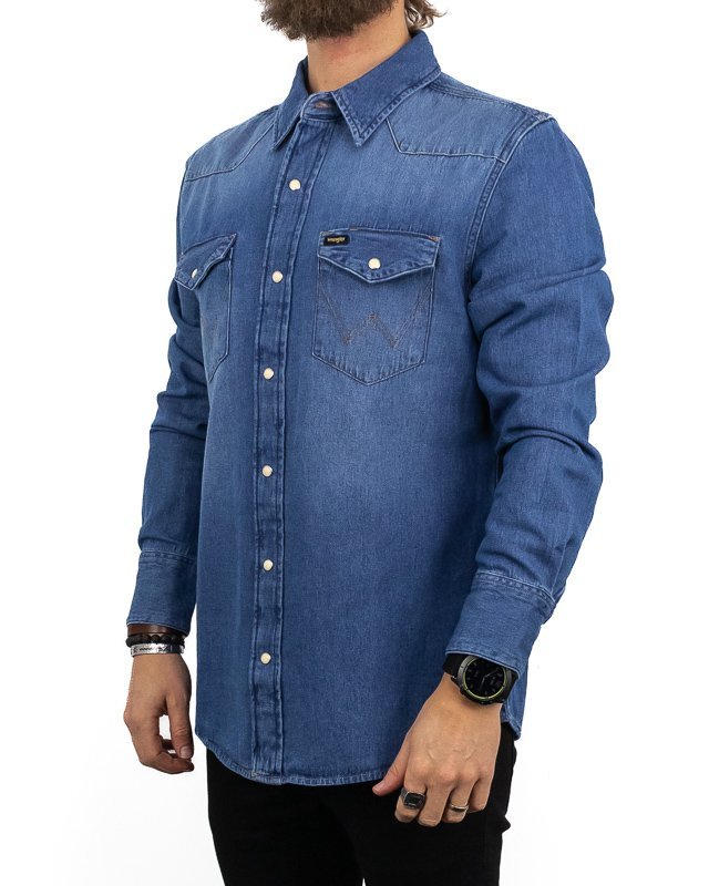 Wrangler - Denimskjorta Tvättad Blå - 27MW Icon - jhstore.se