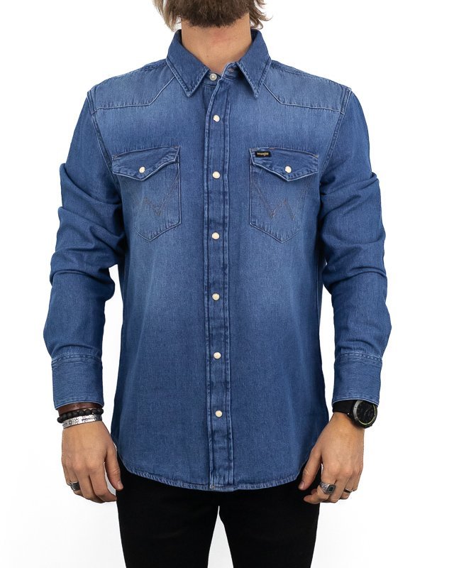 Wrangler - Denimskjorta Tvättad Blå - 27MW Icon - jhstore.se