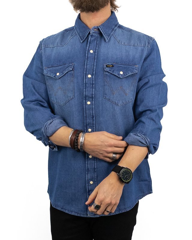 Wrangler - Denimskjorta Tvättad Blå - 27MW Icon - jhstore.se