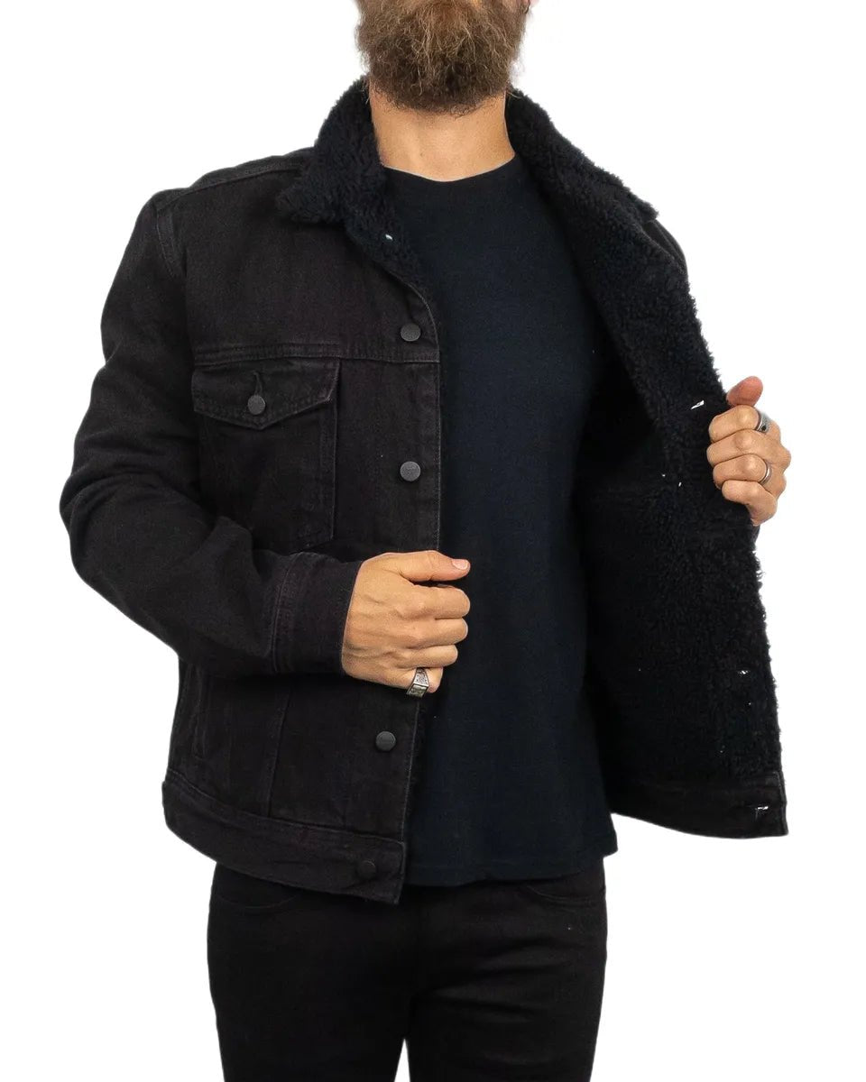 Wrangler - Jeansjacka Sherpa Fodrad - Svart - jhstore.se