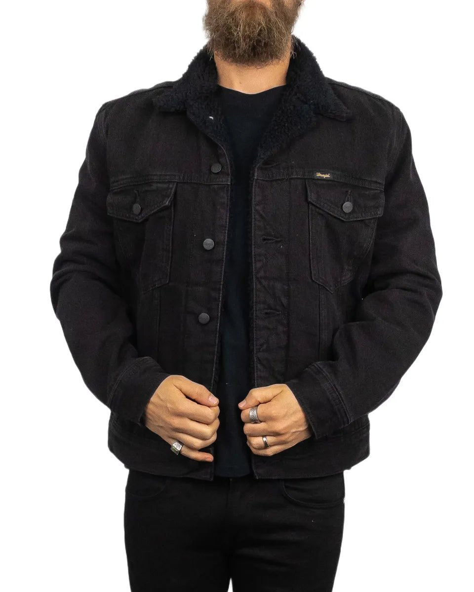 Wrangler - Jeansjacka Sherpa Fodrad - Svart - jhstore.se