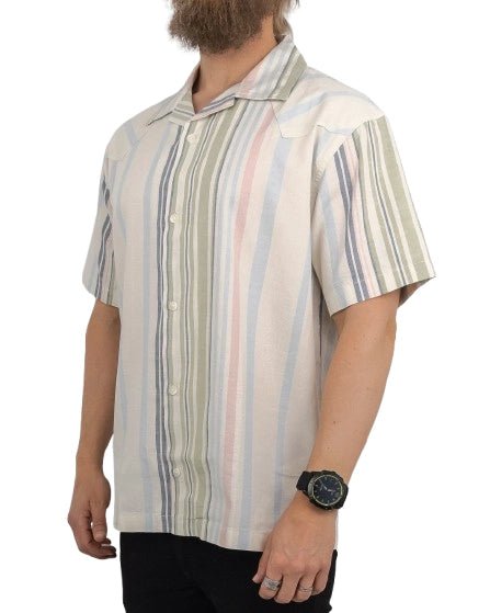 Wrangler - Kortärmad Skjorta Randig - Resort - Natural - jhstore.se