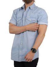 Wrangler - Kortärmad Western Denimskjorta - Ljusblå - jhstore.se