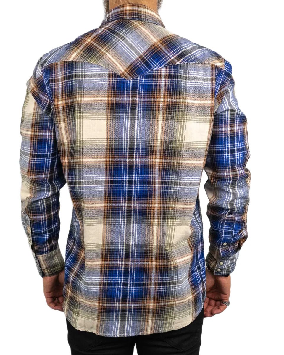 Wrangler - Rutig Skjorta med Tryckknappar - Blå/Beige - jhstore.se