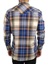 Wrangler - Rutig Skjorta med Tryckknappar - Blå/Beige - jhstore.se