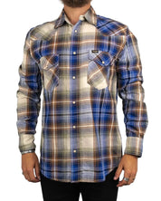 Wrangler - Rutig Skjorta med Tryckknappar - Blå/Beige - jhstore.se