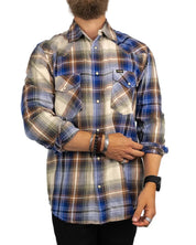 Wrangler - Rutig Skjorta med Tryckknappar - Blå/Beige - jhstore.se