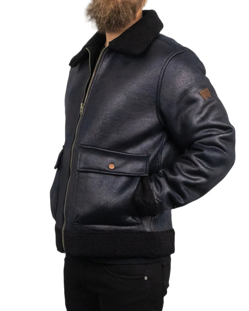 Wrangler - Skinnjacka Sherpafodrad - Shearling - Svart - jhstore.se