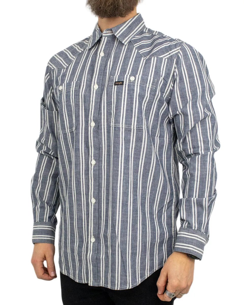 Wrangler - Skjorta - Chambray Randig - Blå - jhstore.se