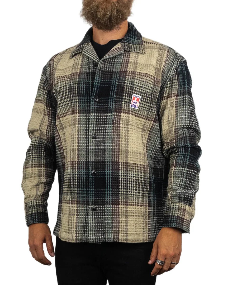 Wrangler - Skjorta Våfflad - Overshirt - Casey Jones CJ Resort - Beige/Blå - jhstore.se
